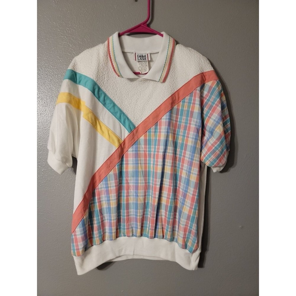 Cricket Lane Vintage Pullover Collared Sweater Size L Shoulder Pads